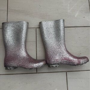 Cat & Jack Silver and Pink Glitter Rain Boots